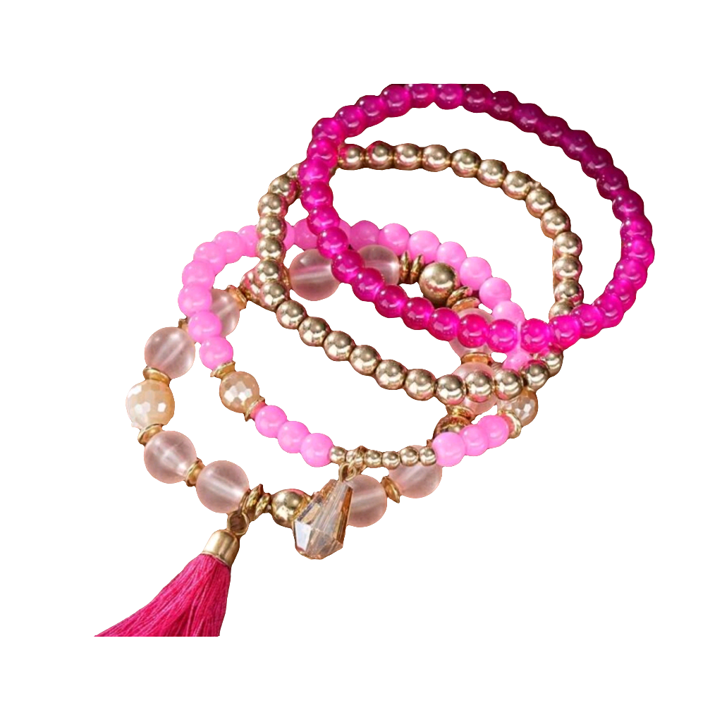 Hot pink beaded bracelets - set of 4