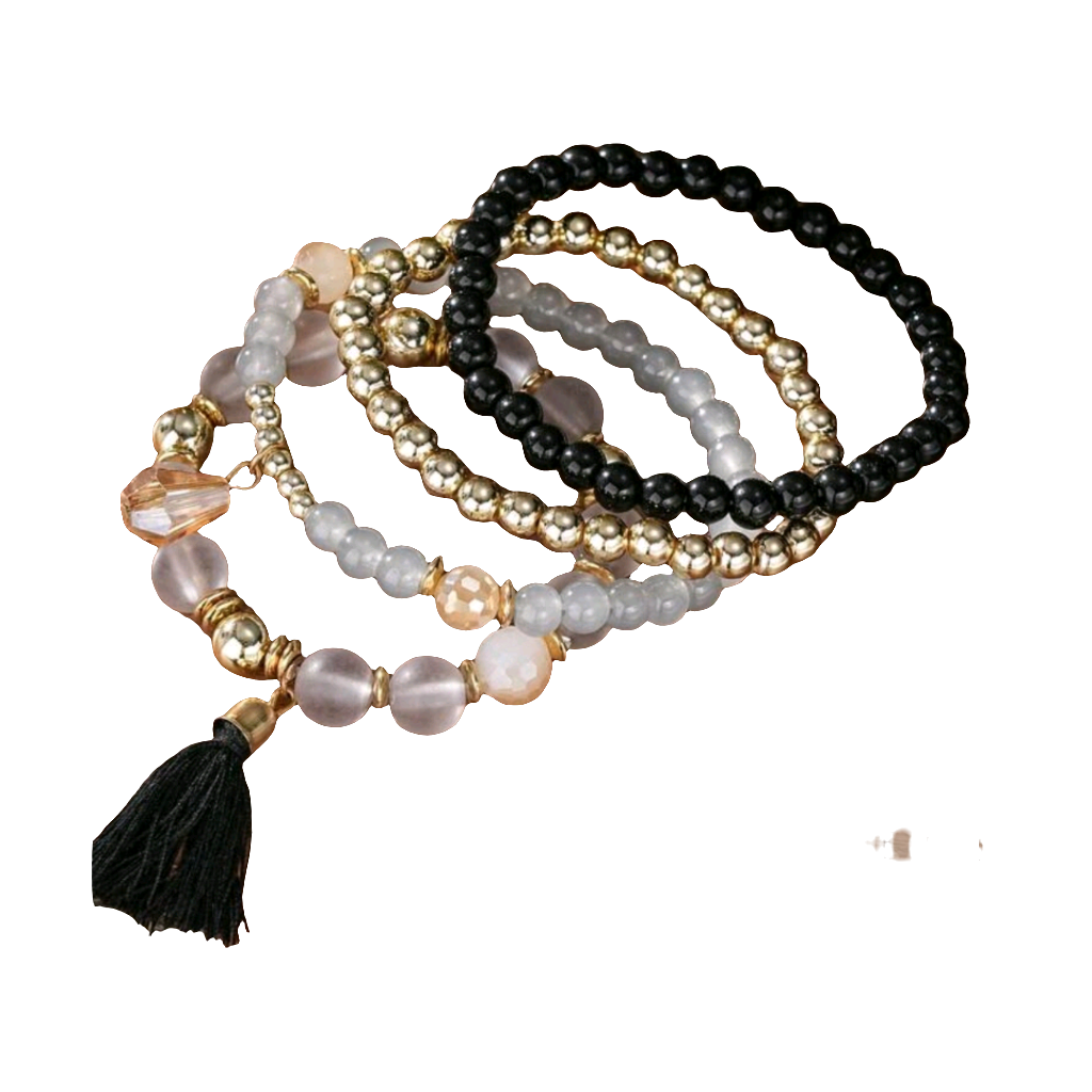 Black beaded bracelets - set of 4