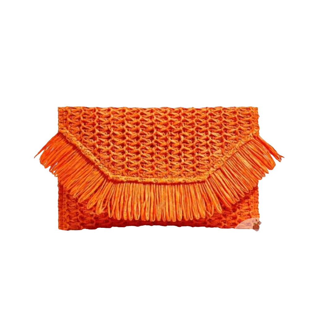 Orange straw clutch
