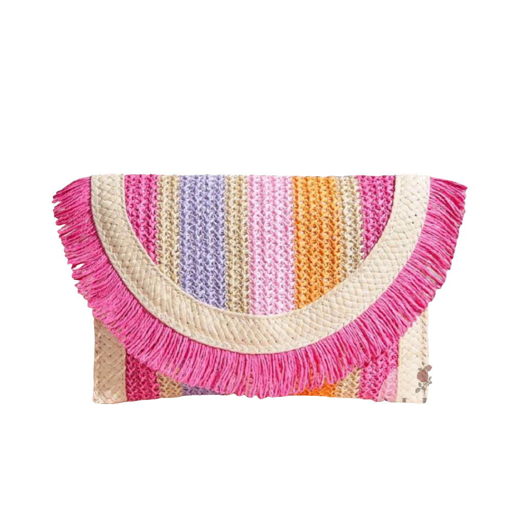 Striped pink straw clutch