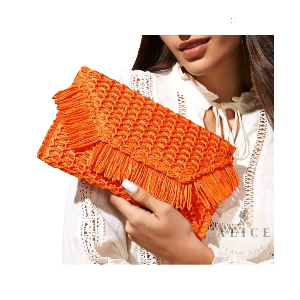 Orange straw clutch