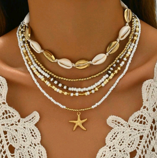 Boho White Necklaces - set of 5