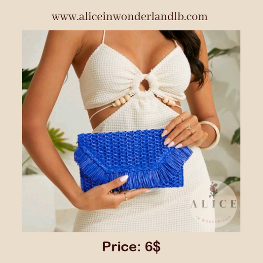 Blue straw clutch