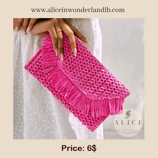 Fuchsia straw clutch