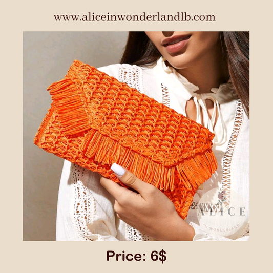 Orange straw clutch