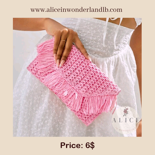 Pink straw clutch