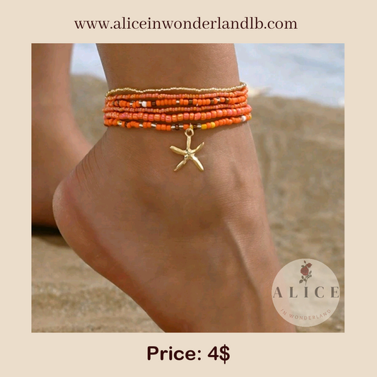 Katy orange anklets - set of 5