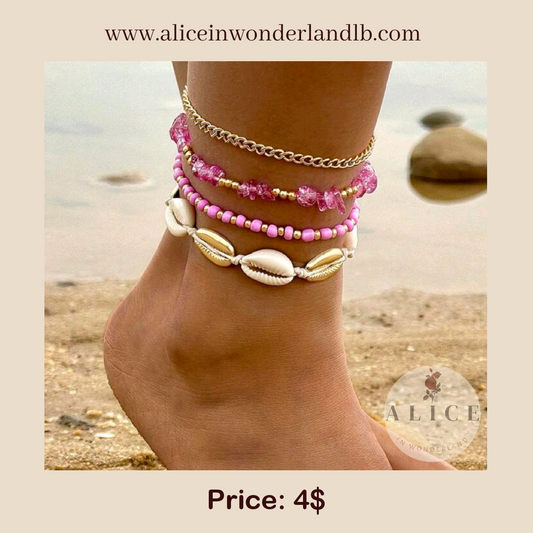 Rosy anklets - set of 4