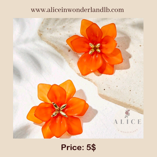 Orange flower earrings