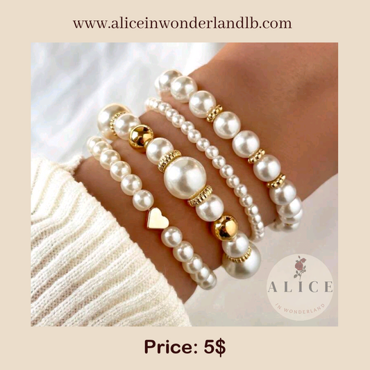 Pearl beaded bracelets - set of 4