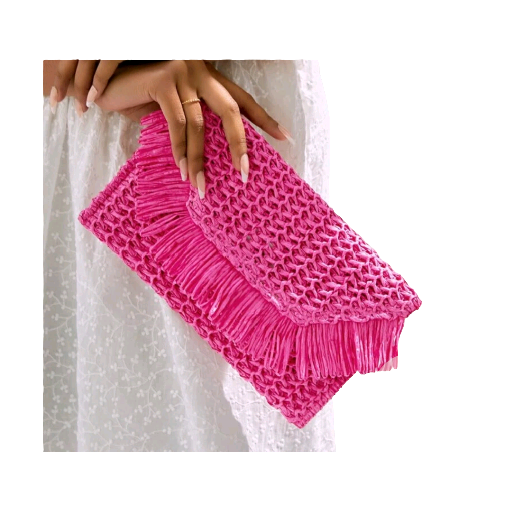 Fuchsia straw clutch