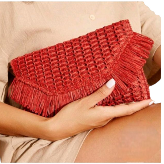 Red straw clutch